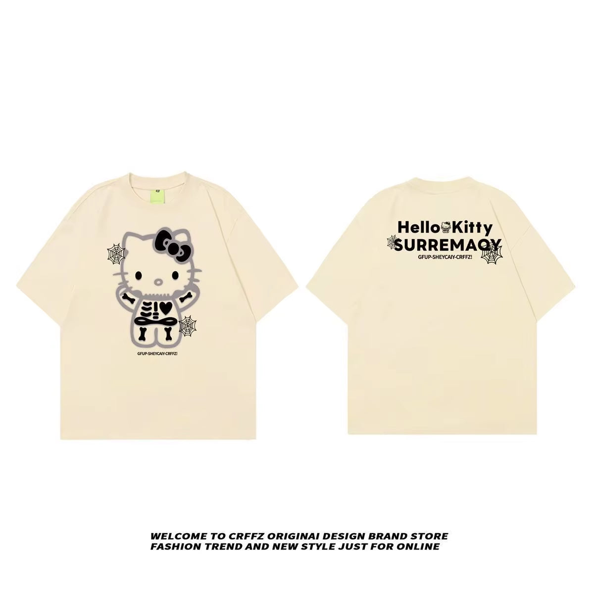 Sanrio Hello Kitty T Shirt 100% Cotton Cartoon Kawaii Gothic Hello Kitty Summer Tshirt Y2K Women Oversized White Tees Streetwear